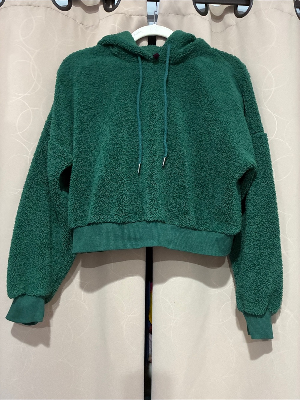 Adore Me Cropped Forest Green Sherpa Hoodie